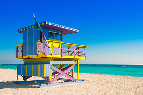 This is a stock photo from Shutterstock. This is a photo of a lifeguard station on South Beach.