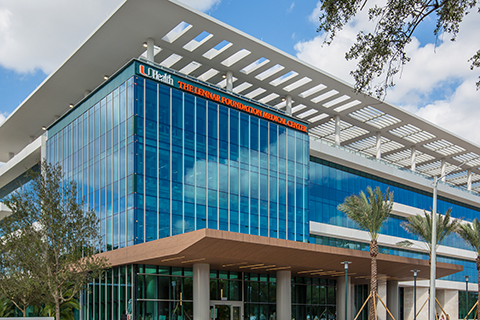 This is a photo of the Lennar Foundation Medical Center on the University of Miami Coral Gables campus.